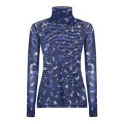 Dries Van Noten Blått abstrakt tryck polotröja Blue, Dam