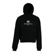 Balenciaga Svart Bomull Logo Hoodie Black, Herr