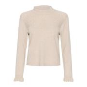 Cream Stickad blus med volangdetaljer Beige, Dam