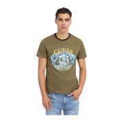 Guess Tryckt Bomull T-shirt - Slim Fit Green, Herr