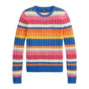 Polo Ralph Lauren Färgglad Stripe Kabel Crewneck Tröja Multicolor, Dam