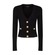 Balmain Svart Kort Cardigan med Guld Knappar Black, Dam