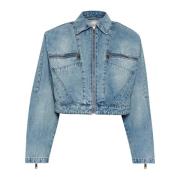 Gestuz Denim Cropped Jacka med Dragkedjedetaljer Blue, Dam