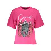 Cavalli Class Elegant Slim Fit Rosa Tee med Stiligt Tryck Pink, Dam