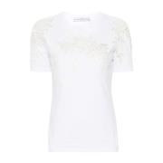 Ermanno Scervino Vit Blomsterapplikation Crew Neck T-shirt White, Dam