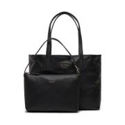 Guess Svart PU Läder Toteväska med Avtagbar Påse Black, Dam