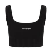 Palm Angels Svart Ärmlös Crop Top Logo Broderi Black, Dam