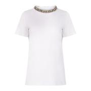 Nina Ricci Vit Beaded Neckline T-Shirt White, Dam