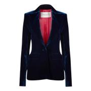 Nina Ricci Blå Sammet Single-Breasted Blazer Blue, Dam