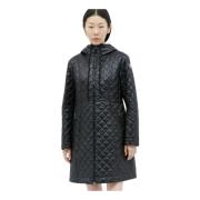 Moncler Quiltad Långrock med Huva Black, Dam