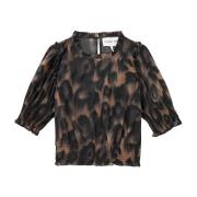 Munthe Leopardmönstrad Cropped Top med Smock Detaljer Brown, Dam