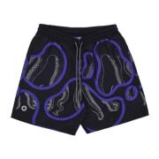 Octopus Svarta badshorts med tentakeltryck Black, Herr