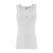 PINKO Ribbad tanktop med Love Birds broderi White, Dam