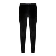 Tom Ford Svarta Glänsande Velour Leggings Black, Dam