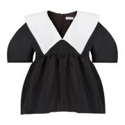 Nina Ricci Svart Taffeta Babydoll Top Black, Dam