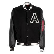 Alpha Industries Svart Collegejacka med Broderade Patches Black, Herr