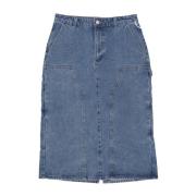 Obey Denim Midi Kjol med Verktygsfickor Blue, Dam