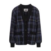 Msgm Blå Ull Tweed Check Kofta Blue, Dam