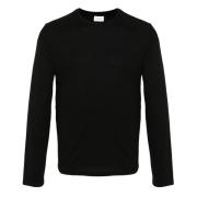 Saint Laurent Svart Crewneck Tröja med YSL Brodyr Black, Herr