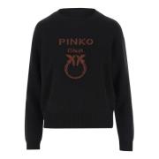 Pinko Svart Ull Crew Neck Tröja Black, Dam