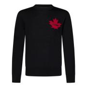 Dsquared2 Svart Leaf Crewneck Sweater Aw24 Black, Herr