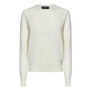 Dsquared2 Vit Ull Crewneck Tröja med Logotyp White, Dam