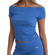 Aim'n Räfflad Off-shoulder Topp Blue, Dam