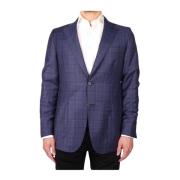 Made in Italia Blå Tartan Ull Blazer Blue, Herr