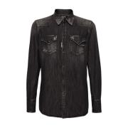 Dsquared2 Klassisk Western Denim Skjorta Svart Gray, Herr