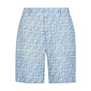 Fendi Bermuda Shorts med frans-effekt och bältesöglor Blue, Herr