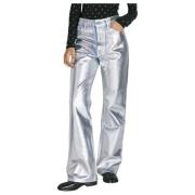 Paco Rabanne Metallic Coated Straight-Leg Denim Jeans Gray, Dam