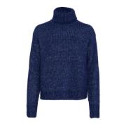 Kaffe Blå Melange Stickad Pullover Tröja Blue, Dam