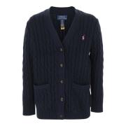 Polo Ralph Lauren Bomull V-ringad Cardigan Marinblå Blue, Dam