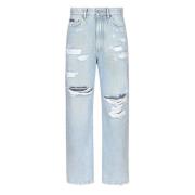 Dolce & Gabbana Blå Distressed Straight Leg Jeans Blue, Dam