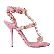 Dolce & Gabbana Rosa Smyckade Klack Sandaler Pink, Dam