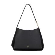 Aigner Läder Bucket Bag med Magnetstängning Black, Dam