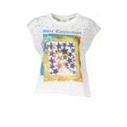 Desigual Ärmlös vit T-shirt med tryck White, Dam