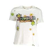 Desigual Snygg tryckt rund hals tee White, Dam