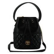 Versace Elegant svart läder bucket axelväska Black, Dam