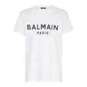 Balmain Eko-designad bomullst-shirt med flocked logo White, Dam