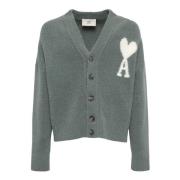 Ami Paris Grön Alpacka Cardigan med Ami de Coeur Green, Herr