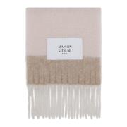 Maison Kitsuné Randig Alpacka Stickad Halsduk med Fransar Pink, Herr