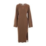 Crida Milano Räfflad Cashmere Midi Klänning Brown, Dam