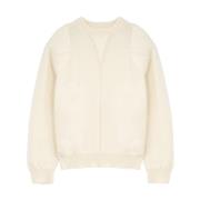 Jil Sander Finstickad Vit Tröja med Crew Neck Beige, Herr