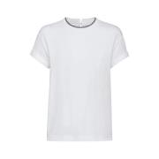 Brunello Cucinelli Kontrast Trim Crew Neck T-Shirt White, Dam