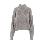 Brunello Cucinelli Grå Dazzling Argyle Sweater Gray, Dam