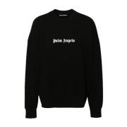 Palm Angels Svart Logo Print Crew Neck Sweater Black, Herr