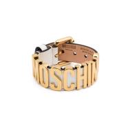 Moschino Vitt Läder Logga Pin-Spänne Armband White, Dam