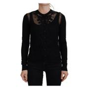 Dolce & Gabbana Elegant Svart Blommig Spets Kofta Black, Dam