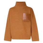 JW Anderson Ull Polo Hals Tröja med Läderficka Brown, Herr